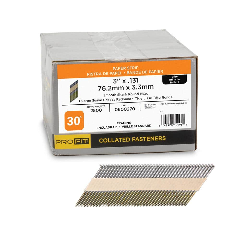 PRO-FIT 3 in. x 0.131 30-Degree Bright Finish Smooth Shank Paper