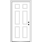30 in. x 80 in. Left-Hand Inswing 6-Panel Classic Painted Fiberglass Smooth Prehung Front Door