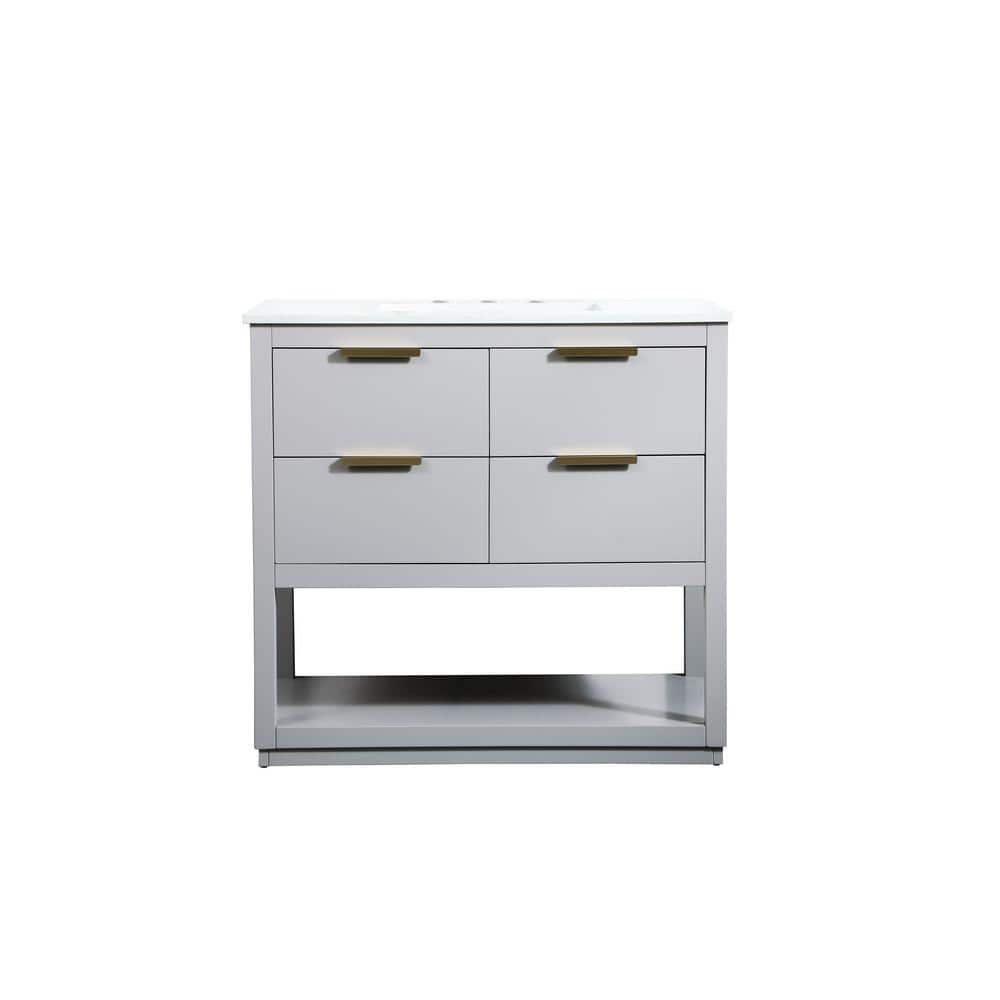 Simply Living 36 in. W x 22 in. D x 34 in. H Bath Vanity in Grey with Calac