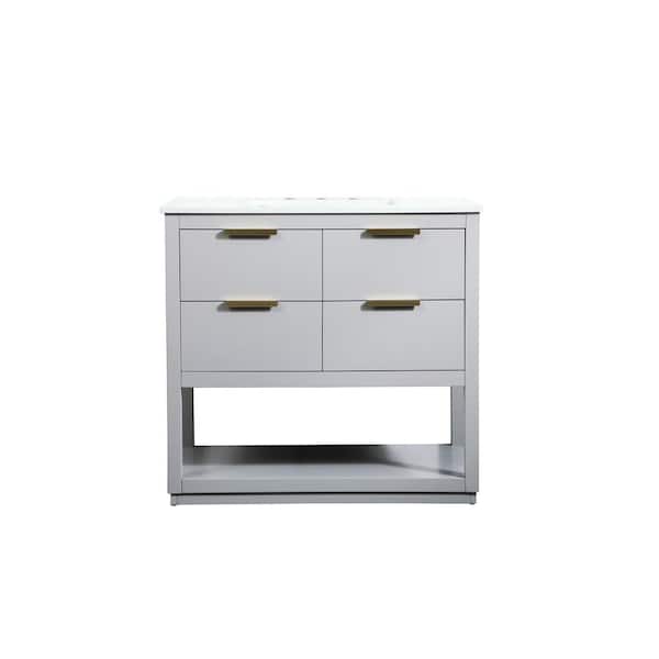 Unbranded Simply Living 36 in. W x 22 in. D x 34 in. H Bath Vanity in Grey with Calacatta White Engineered Marble Top
