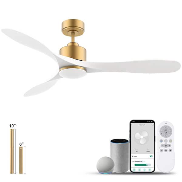 52 in. Smart Outdoor Indoor Gold White Ceiling Fans with LED Lights and Remote, Control with WiFi Alexa APP, High CFM