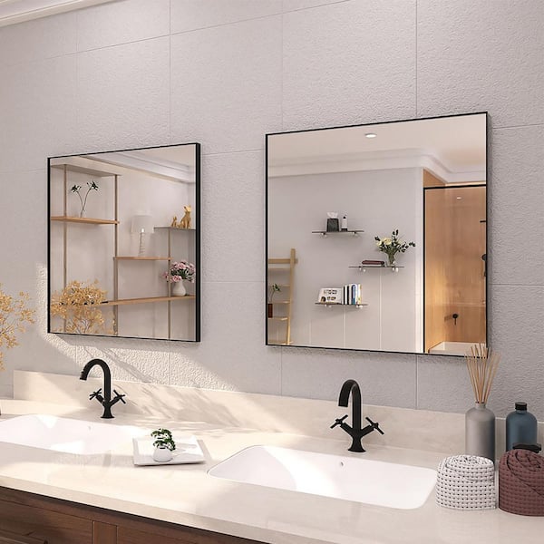 30 in. W x 30 in. H Rectangular Framed Wall Bathroom Vanity Mirror in Matte Black