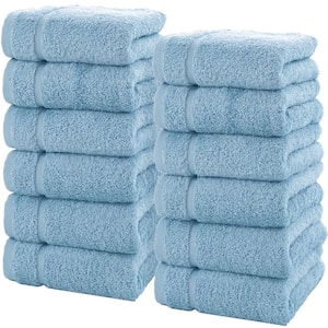 12-Piece Light Blue Luxury Cotton Washcloths 13 x 13 -Hotel Spa Small Bath Towel Set