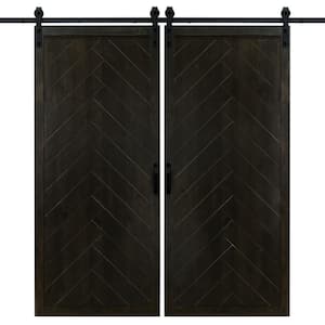 36 in. x 84 in. Herringbone Midnight Black Double Sliding Barn Door with Hardware Kit