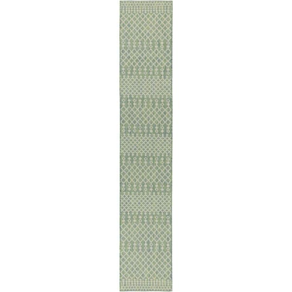 Positano Blue Green 2 ft. x 12 ft. Moroccan Contemporary Runner Area Rug