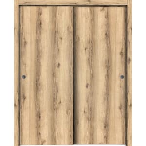 Planum 0010 36 in. x 96 in. Flush Oak Finished Wood Sliding Door with Closet Bypass Hardware