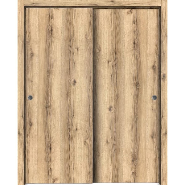 Sartodoors Planum 0010 48 in. x 96 in. Flush Oak Finished Wood Sliding Door with Closet Bypass Hardware