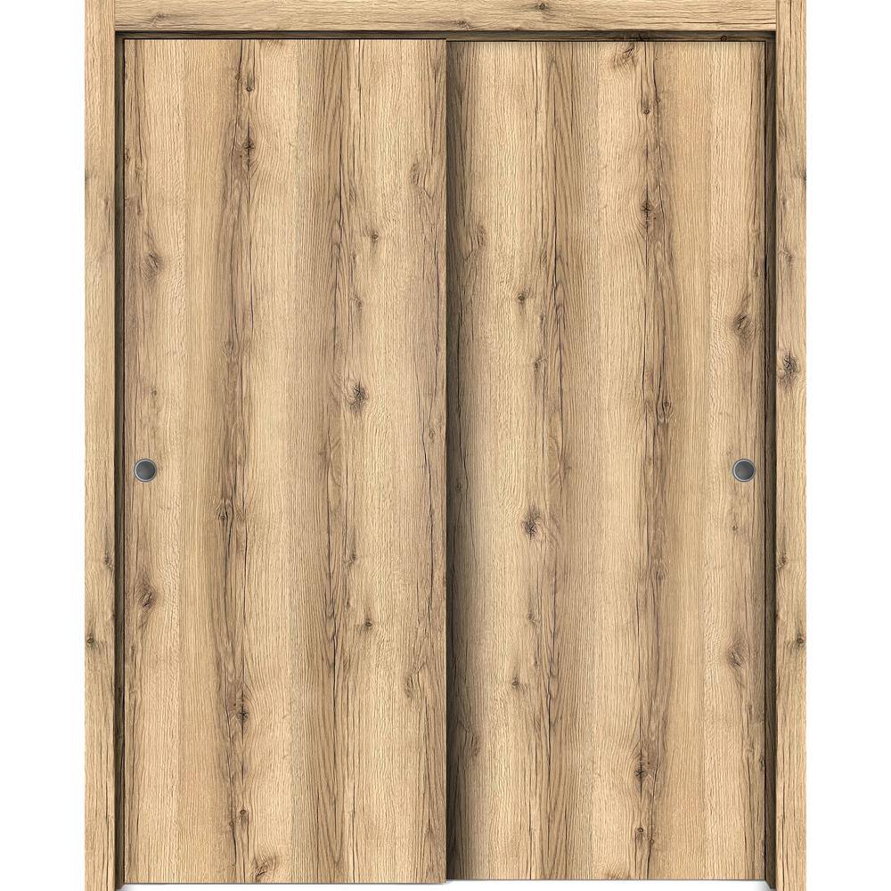 Sartodoors Planum 0010 64 in. x 80 in. Flush Oak Finished Wood Sliding Door with Closet Bypass Hardware, Brown -  0010DBDDUB64