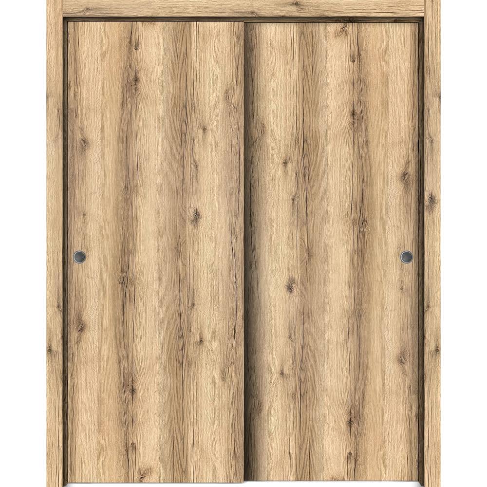 Planum 0010 72 in. x 80 in. Flush Oak Finished Wood Sliding Door with Closet Bypass Hardware price history on PriceWatchPro