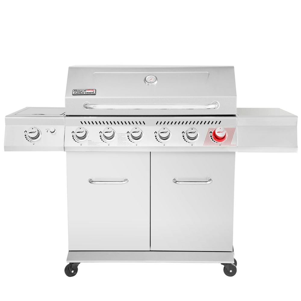 6-Burner Stainless Steel Propane Gas Grill with 1-Sear Burner and 1-Side Burner, Cabinet Style