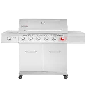 6-Burner Stainless Steel Propane Gas Grill with 1-Sear Burner and 1-Side Burner, Cabinet Style