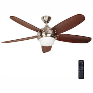 Breezemore 56 in. Indoor LED Brushed Nickel Ceiling Fan with Light Kit, Downrod, DC Motor and Remote Control