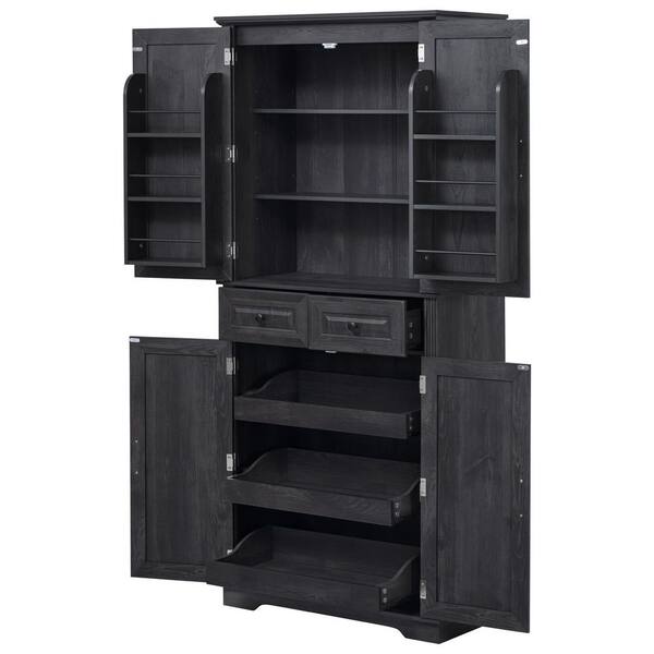 Tenleaf 71.2 in. Tall Black Kitchen Pantry Cabinet Sideboard with