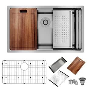 31 in. Undermount Single Bowl 18 Gauge Stainless Steel Workstation Kitchen Sink with Sliding Accessories, cUPC Certified