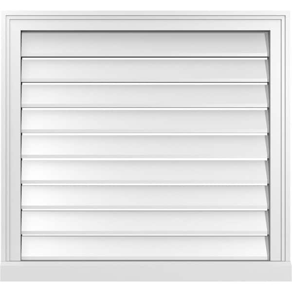 Ekena Millwork 30 in. x 28 in. Vertical Surface Mount PVC Gable Vent: Functional with Brickmould Sill Frame