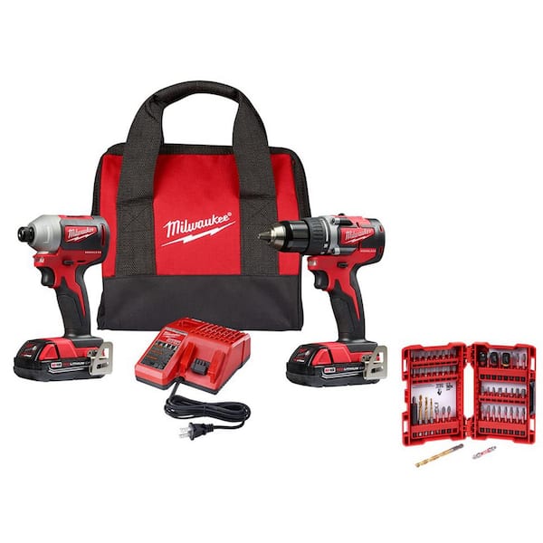 Milwaukee M18 18V Lithium-Ion Brushless Cordless Compact Drill/Impact Combo  Kit (2-Tool) W/ SHOCKWAVEBit Set (50-Piece) 2892-22CT-48-32-4024 The Home  Depot
