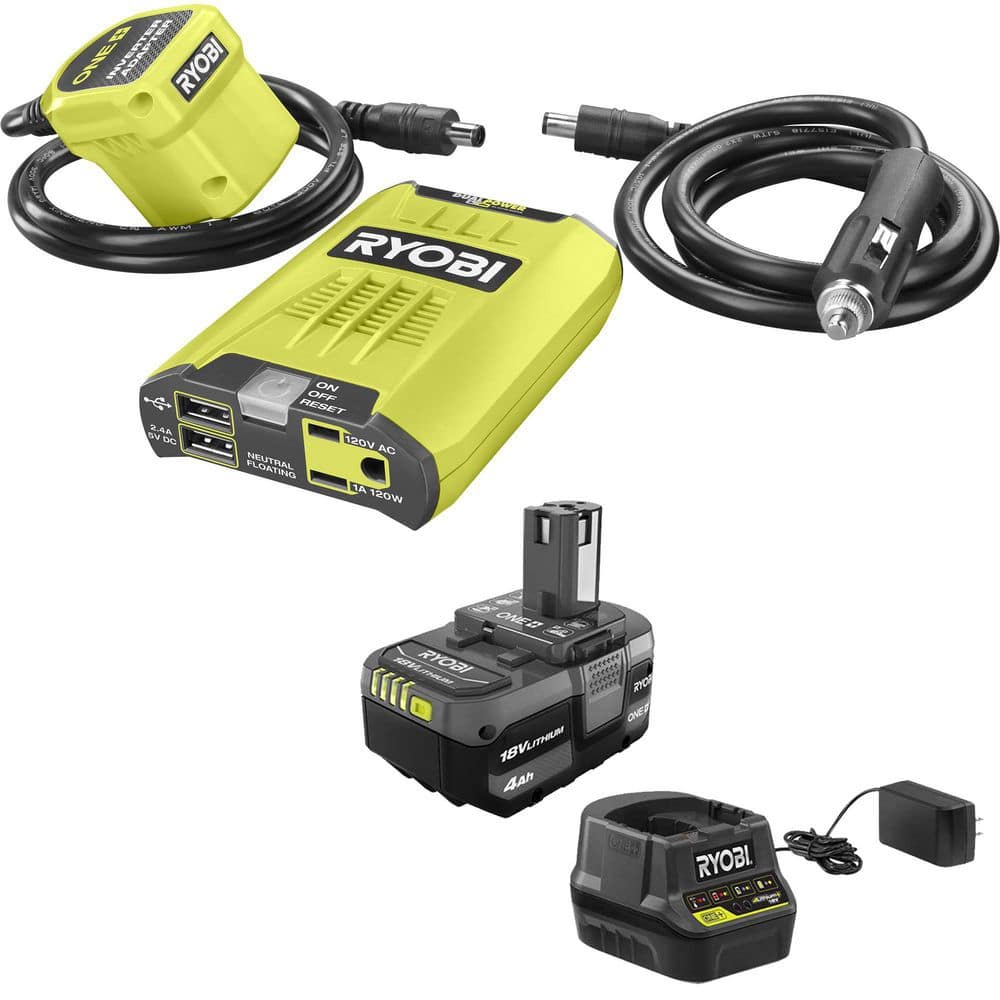 RYOBI ONE Plus 18-Volt 800-Watt Maximum 12-Volt Automotive Power Inverter  with Dual USB Ports with 4.0 Ah Battery and Charger RYi8030A-BK - The Home  Depot