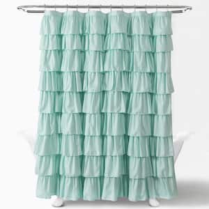 72 in. x 72 in. Ruffle Shower Curtain Light Turquoise Single