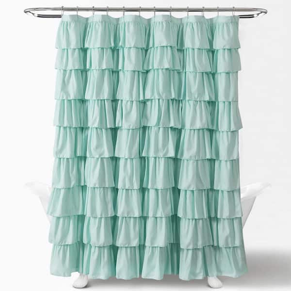 Ruffle Shower Curtain Light Turquoise, Light Blue Ruffle Shower Curtains