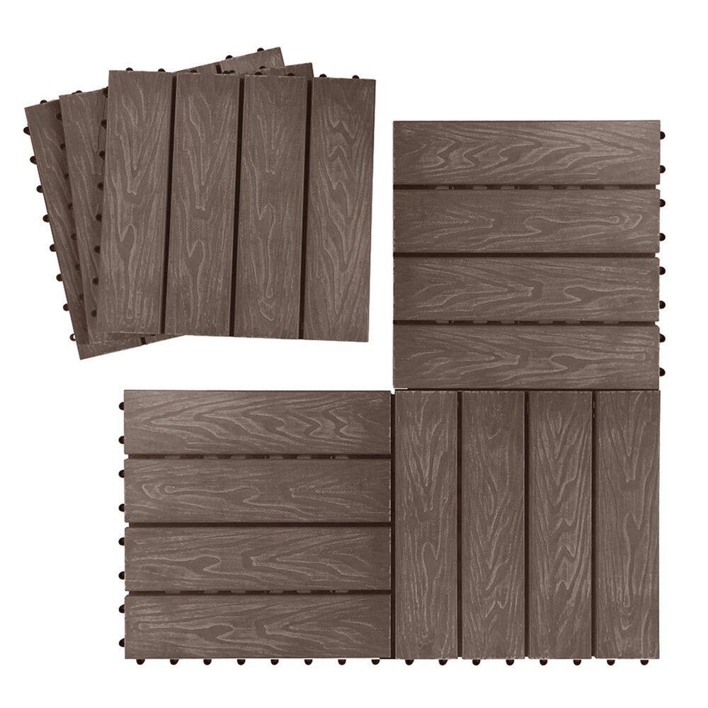 12 in. x 12 in. Coffee Interlocking Patio Flooring Deck Tiles (6-Pieces)