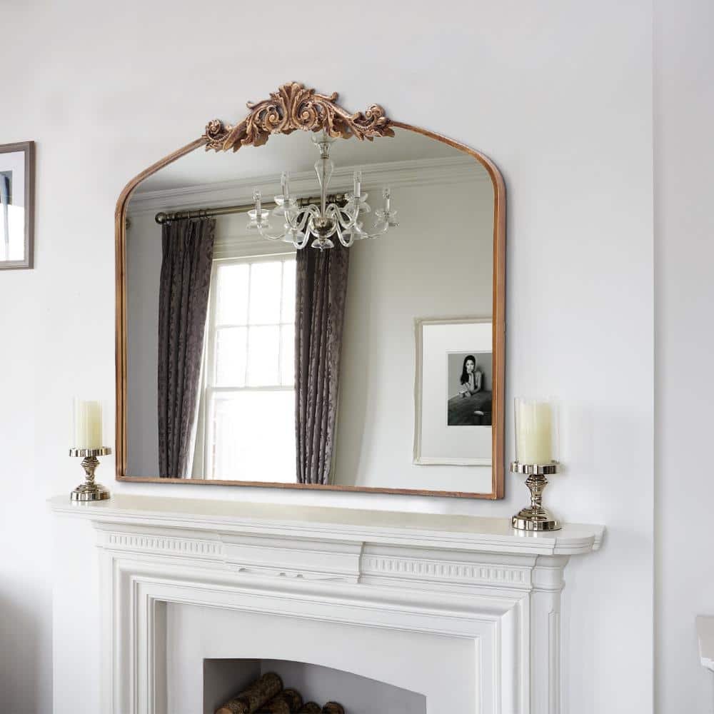 30 in. W x 36 in. H Arched Vintage Mirror Antique Metal Framed Baroque Traditional Bathroom Vanity Mirror in Gold price history on PriceWatchPro