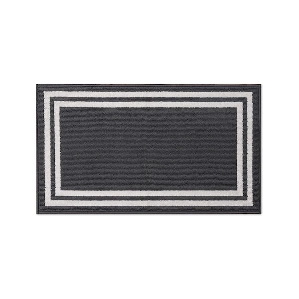 Laura Ashley Washable Skid-Resistant Dark Grey/Ivory 2 ft. x 4 ft. All Loop Tufted Area Rug