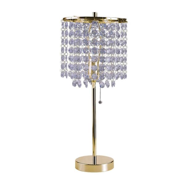 HomeRoots 20.25 in. Gold Standard Light Bulb Bedside Table Lamp with Clear Crystal Shade