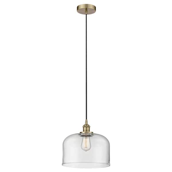 Bell 60-Watt 1-Light Antique Brass Standard Mini Pendant Light with Clear Glass Shade, No Bulbs Included