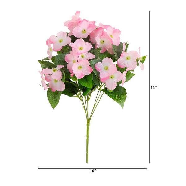 Nearly Natural 14in. Pink UV Resistant Artificial Hydrangea Bush
