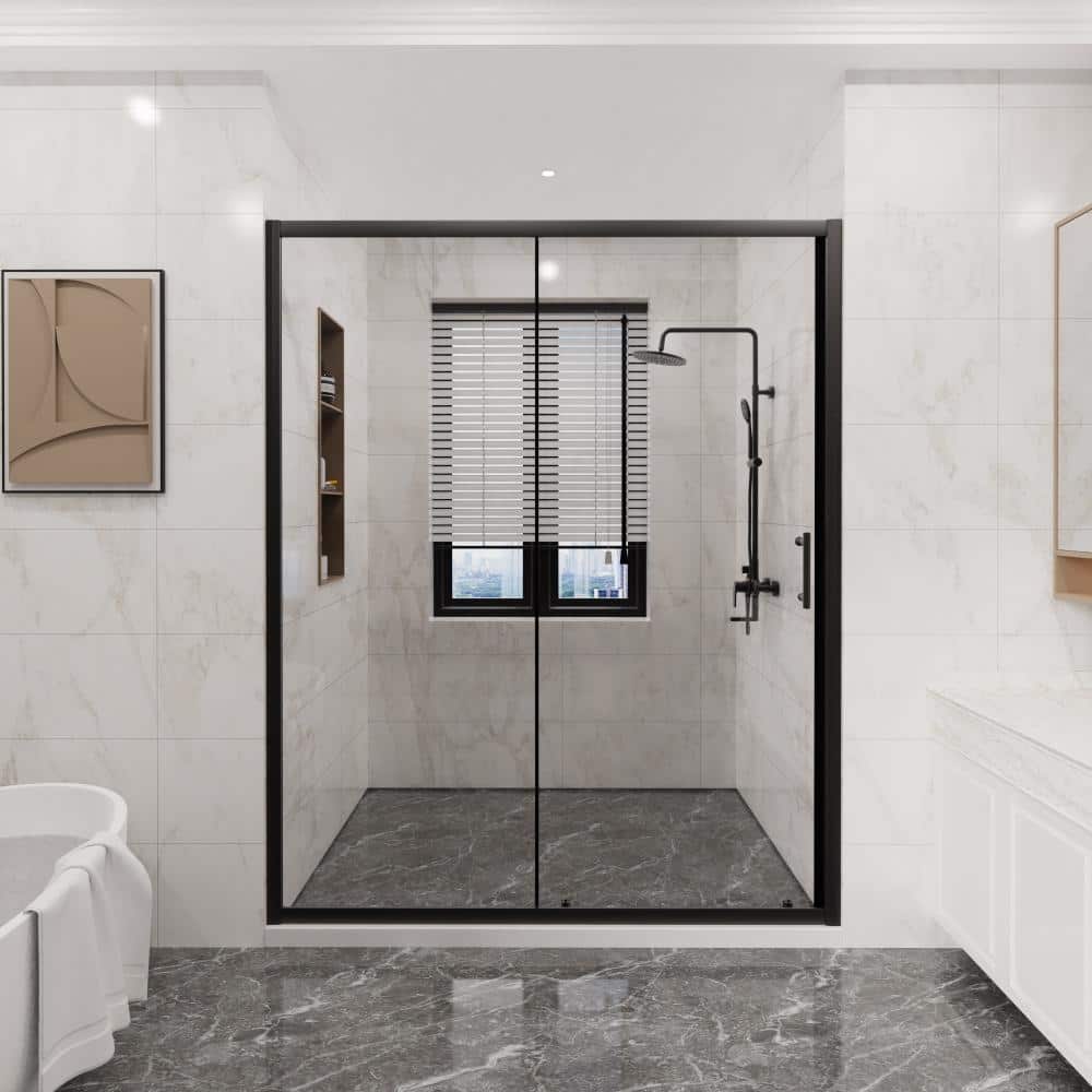 Reversible 58.5–60 in. W x 72 in. H Sliding Shower Door in Matte Black with Clear Tempered Glass price history on PriceWatchPro