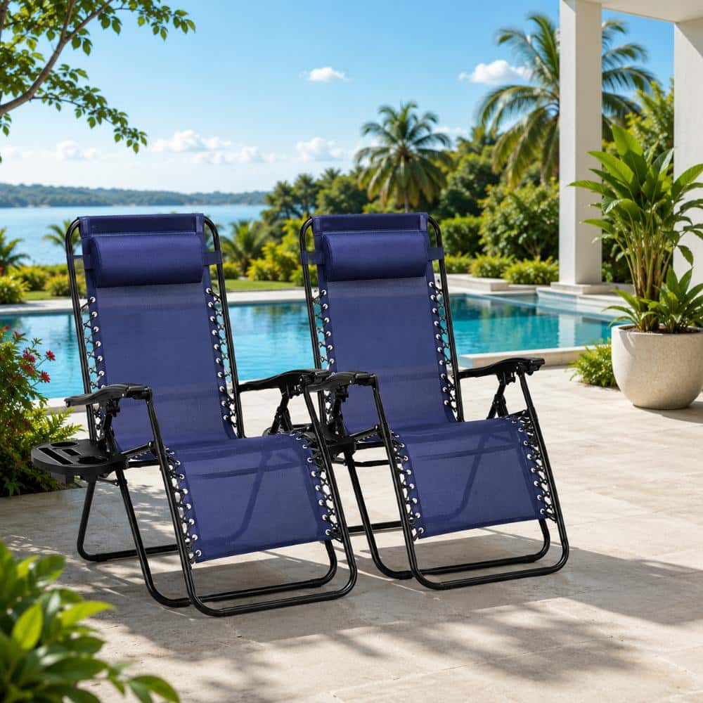 Yangming Patio Navy Blue Metal Folding Beach Chair Zero Gravity