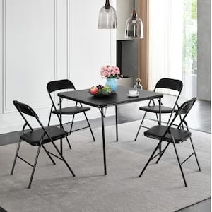 Folding Chairs Black Metal Seat Portable Metal with Ultra Soft PU Padded Cushion Banquet Chair Square Seats Set of 4