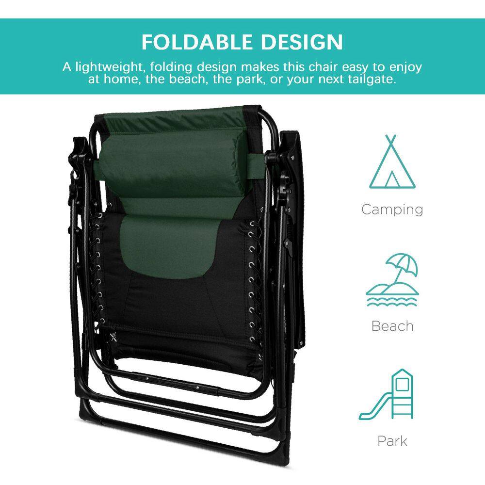 Oversized Black and Forest Green Padded Zero Gravity Recliner with Tray