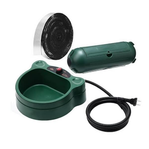 Justincity 3.74 in. H 9.06 in. Bowl Diameter Green Plastic Bird Bath Bowl Thermostatically Birdbath Heater w/ Insulation Tape Wrap