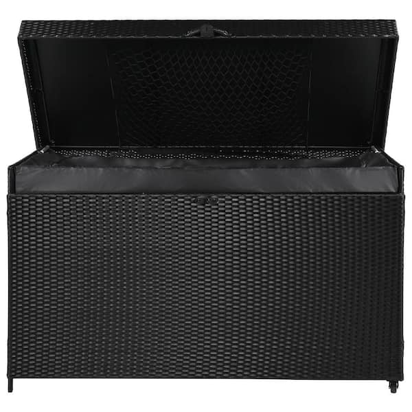 200 Gal. Black Wicker Deck Box with Wheels
