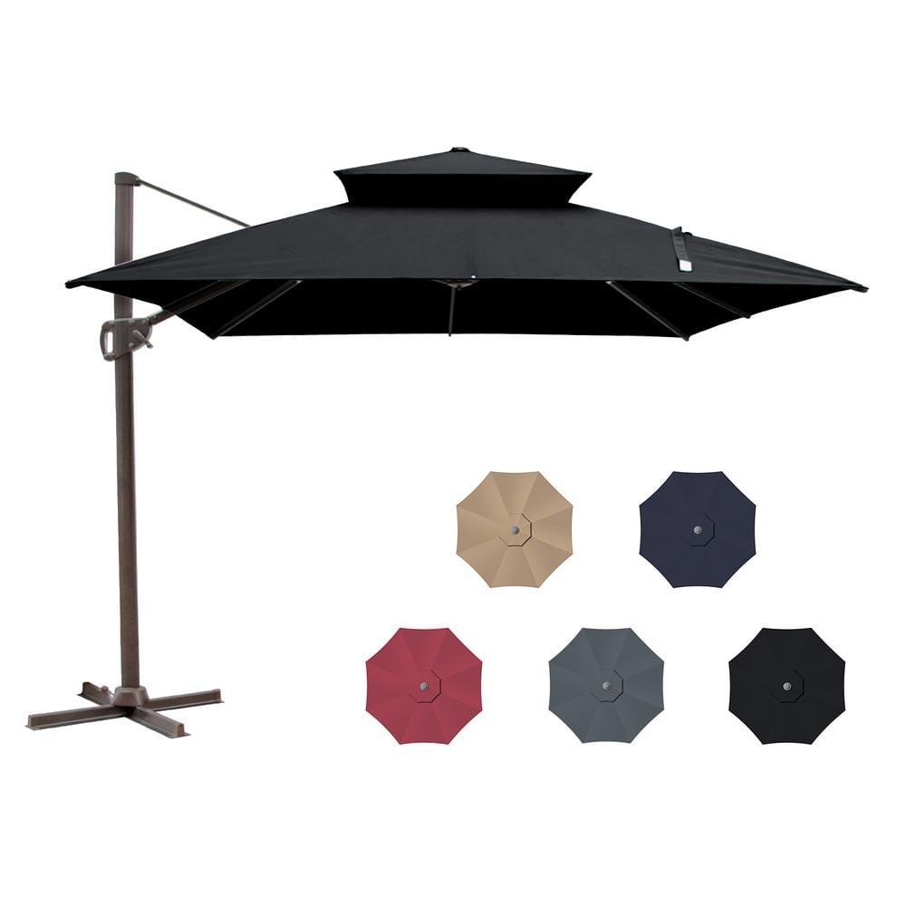 Pellebant 10 ft. Double Top Aluminum Cantilever Tilt Patio Umbrella in ...