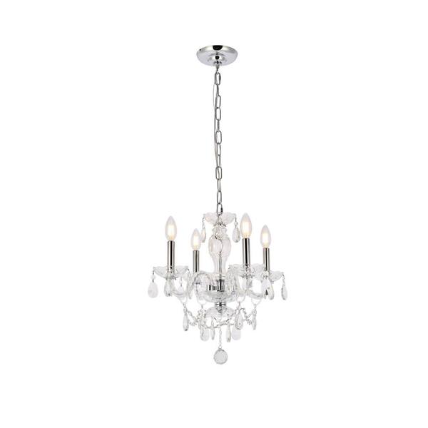 Unbranded Timeless Home 17 in. L x 17 in. W x 18 in. H 4-Light Chrome with Clear Crystal Contemporary Pendant