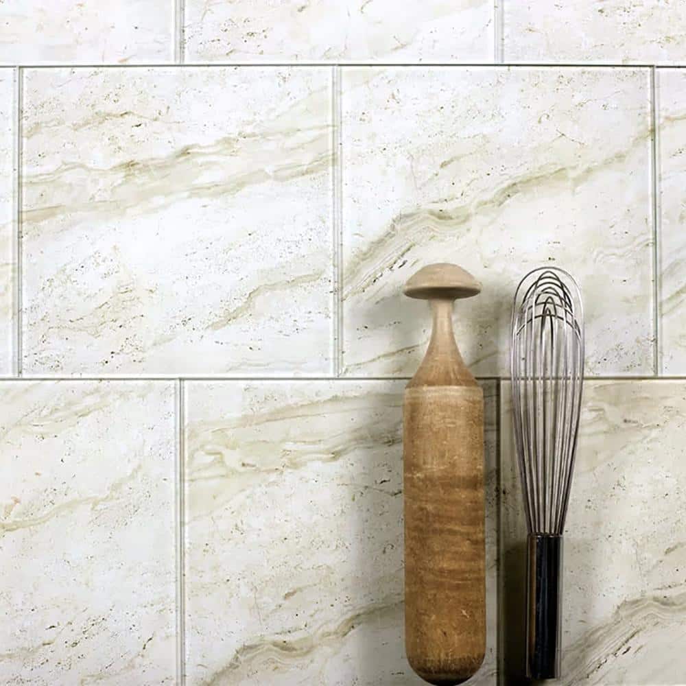 Nature Square 8 in. x 8 in. Glossy Crema Beige Glass Backsplash Wall Tile (8 sq.ft/Case) price history on PriceWatchPro