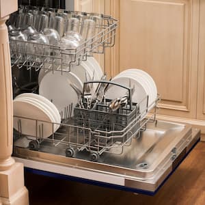 24 in. Top Control 6-Cycle Compact Dishwasher with 2 Racks in Blue Gloss & Traditional Handle