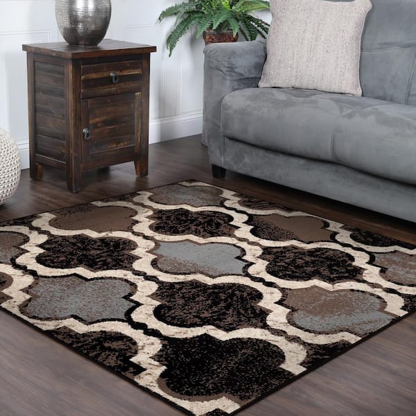 Viking Chocolate 5 ft. x 5 ft. Contemporary Trellis Non-Slip Area Rug