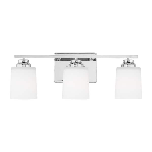 Generation Lighting Vinton 20.75 in. 3-Light Chrome Bathroom Vanity Light with Etched White Glass Shades, LED Light Bulbs Included