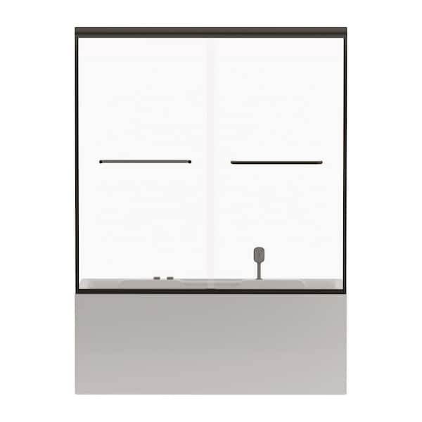 60 in. W x 58 in. H Double Sliding Bathtub Shower Tub Doors in Alloy Frame Matte Black with Tempered Clear Glass
