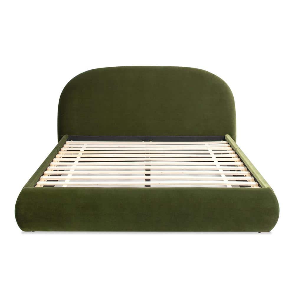 King Green Velvet Upholstered Platform Bed with Headboard