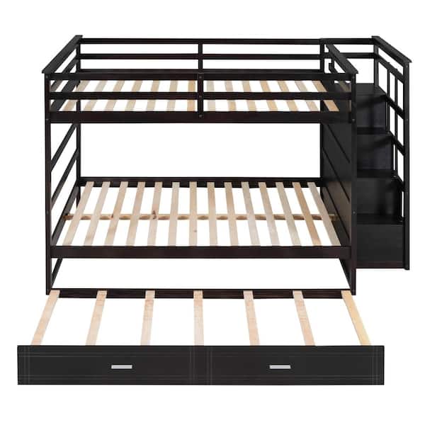 UOI Espresso Full Over Full Bunk Bed with Twin Trundle and Staircase ...