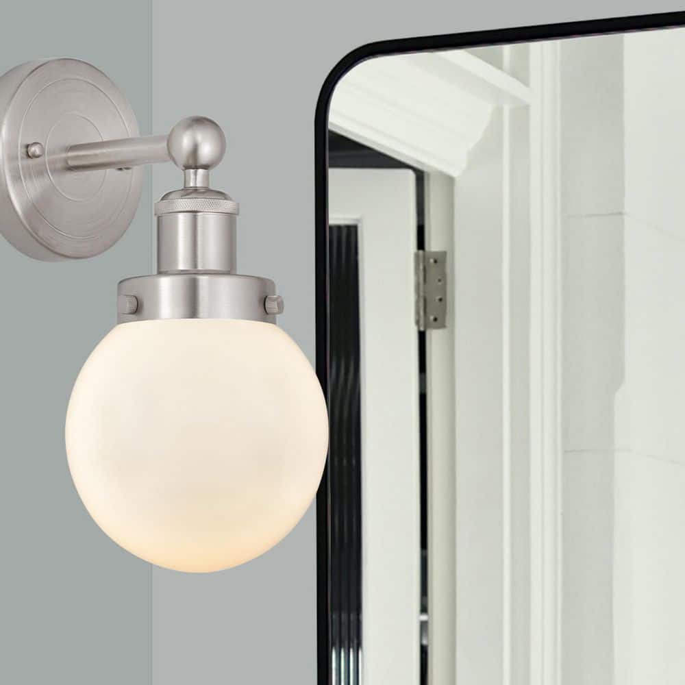 Beacon 1-Light Brushed Satin Nickel Wall Sconce with White Glass Shade price history on PriceWatchPro
