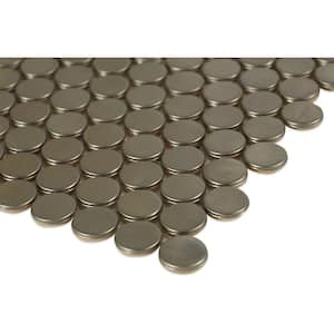 Silver Penny Round 12 in. x 12 in. x 8 mm Stainless Steel Metal Floor and Wall Tile