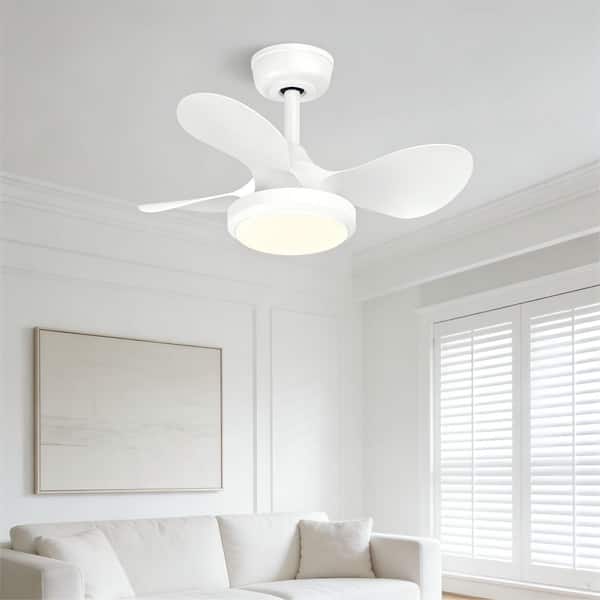 24 in. White Modern Standard Downrod Mount Indoor/Outdoor Ceiling Fan Lamp,Dimmable Integrated LED,Quiet,Remote Included