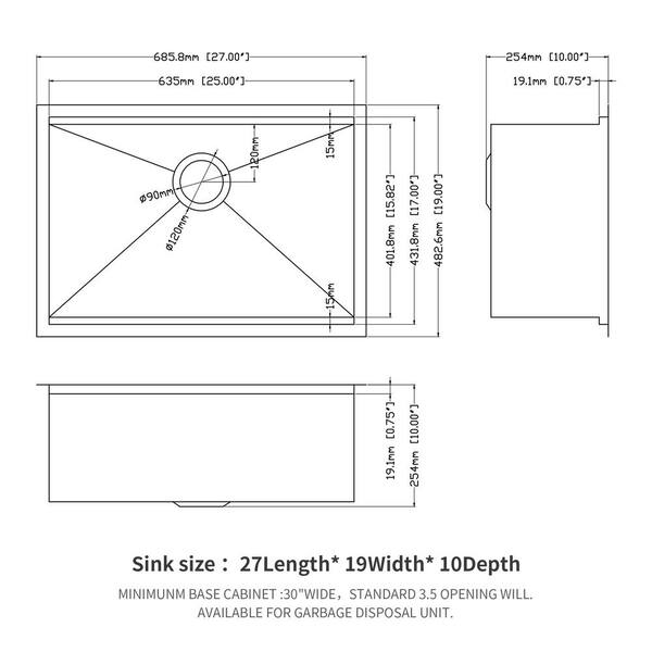 stufurhome - 27 in. x 19 in. Undermount 16 Gauge Stainless Steel Single Bowl Workstation Kitchen Sink with Cutting Board and Strainer