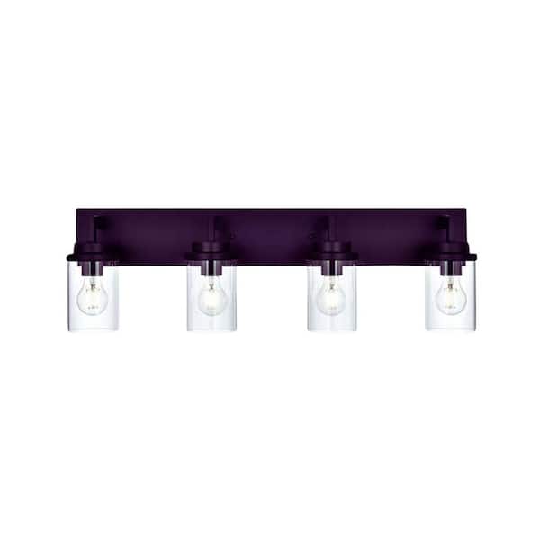 31 in. 4-Light Oil Rubbed Bornze Metal Wall Bathroom Vanity Light Fixture with Clear Glass Shade