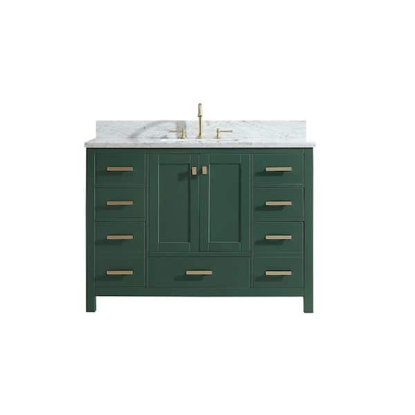 SUPREME WOOD Eileen 48in.W X22in.DX35.4 in.H Bathroom Vanity in Green with Marble Stone Vanity Top in White with Single White Sink
